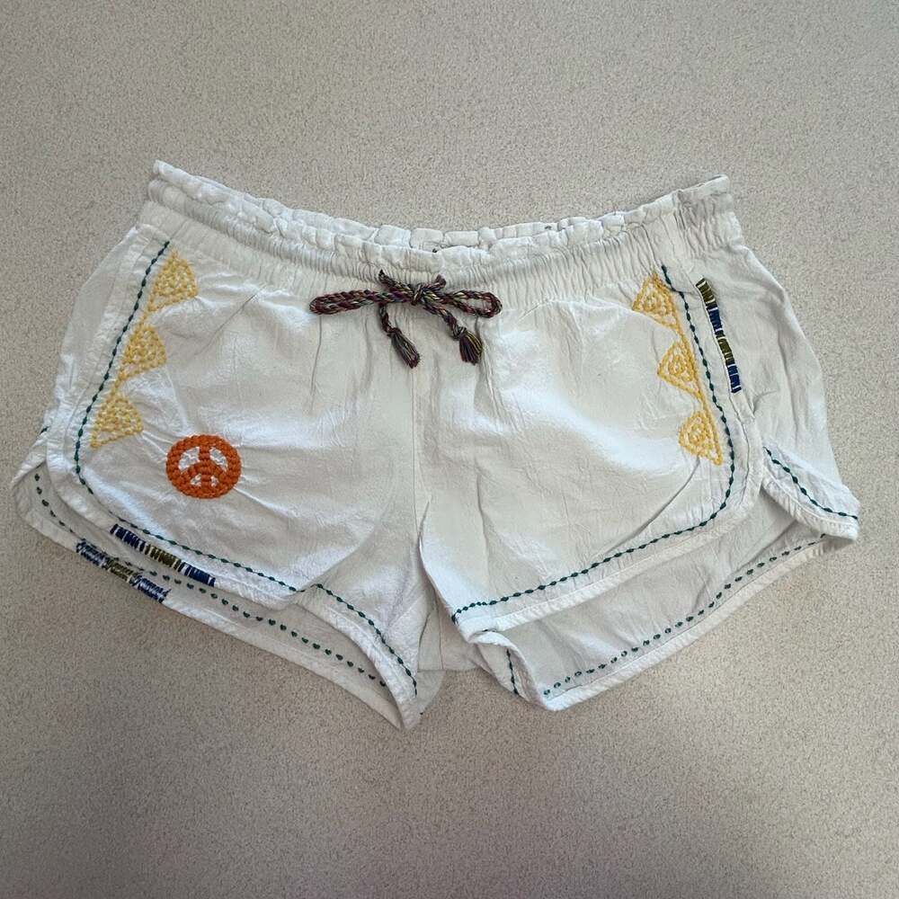 Mudd White Embroidered Peace Sign Drawstring Shorts Size M